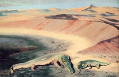 BURIAN. ARCHEGOSAURUS DECHEN, "BRANCHIOSAURUS" AMBLYSTOMUS. "Изображение аридного пейзажа пермского периода". *jpg, 900×583, 139 Kb